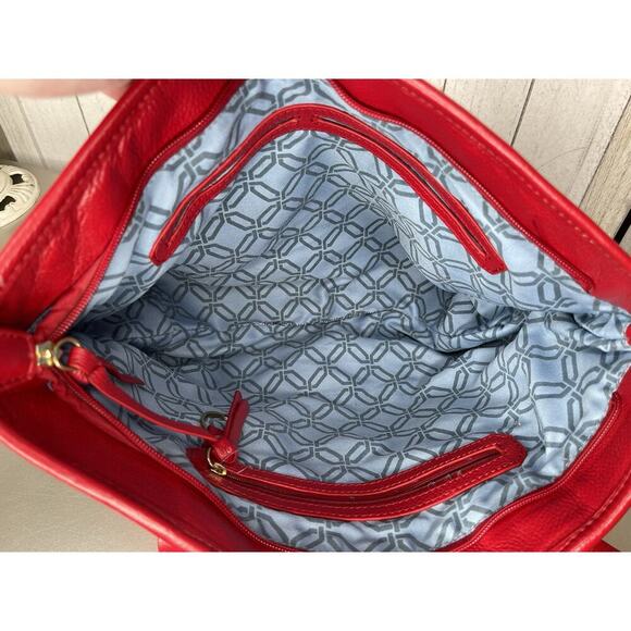 LR Brand Leather Tote Purse Handbag Red Black Top Handle - Picture 3 of 8